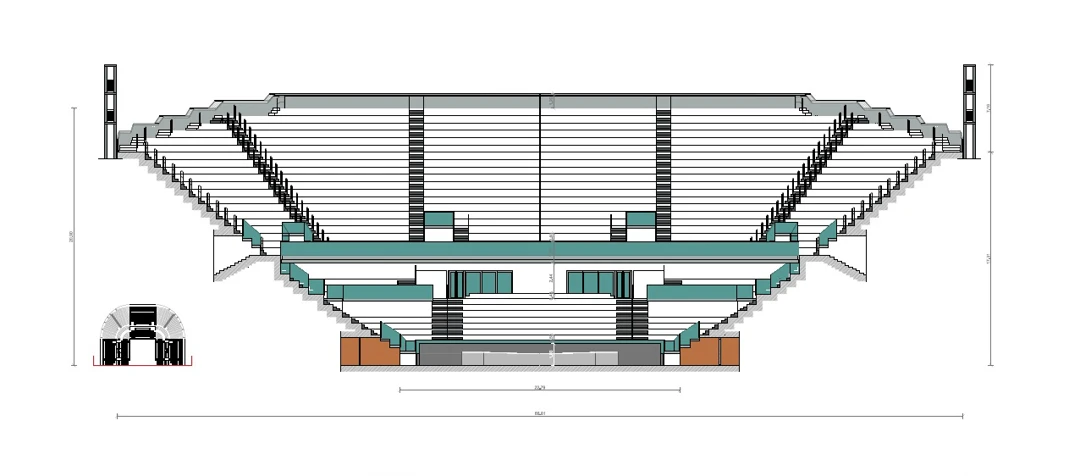 Vertical section of of Stadio Centrale del Tennis in Rome - Archimeter
